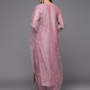 Varanga Women Purple Zari Embroidered A-Line Kurta with Bottom and Dupatta – Exquisite Traditional Attire